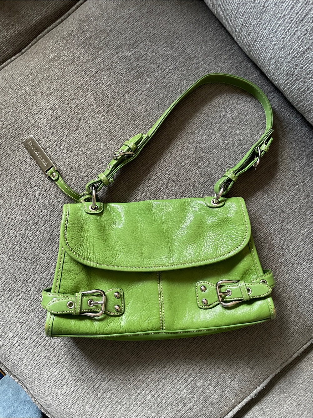 Franco Sarto y2k Lime Green Leather Shoulder Bag with Buckle Detailing